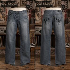 Y2K Old Skool Baggy Jeans Wide Leg Hip Hop Skater Denim 46x33